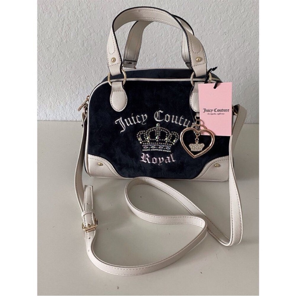 Juicy Couture Royal Kingdom Black and Cream Heart Bowler Bag